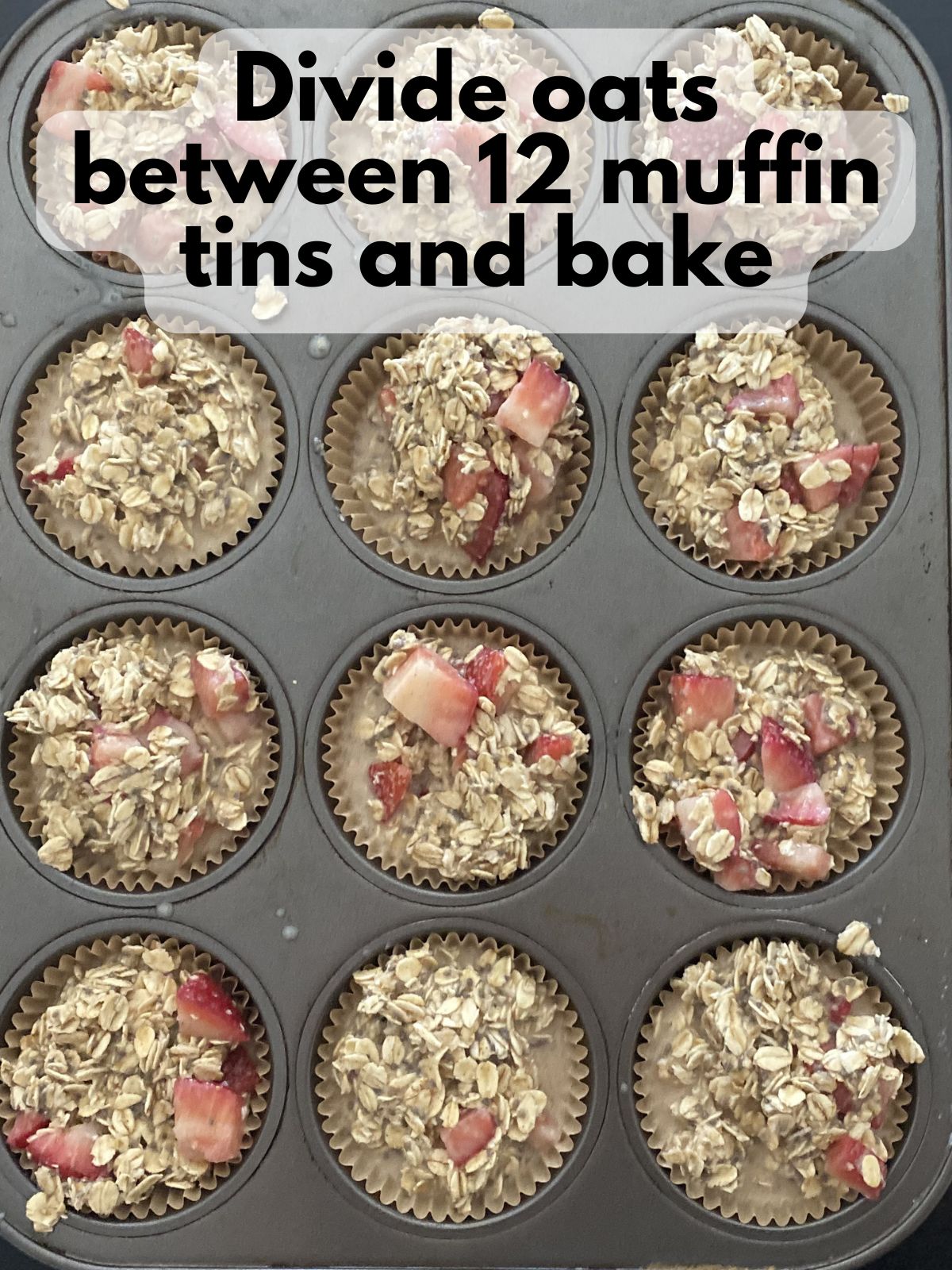 strawberry baked oatmeal batter in muffin tin