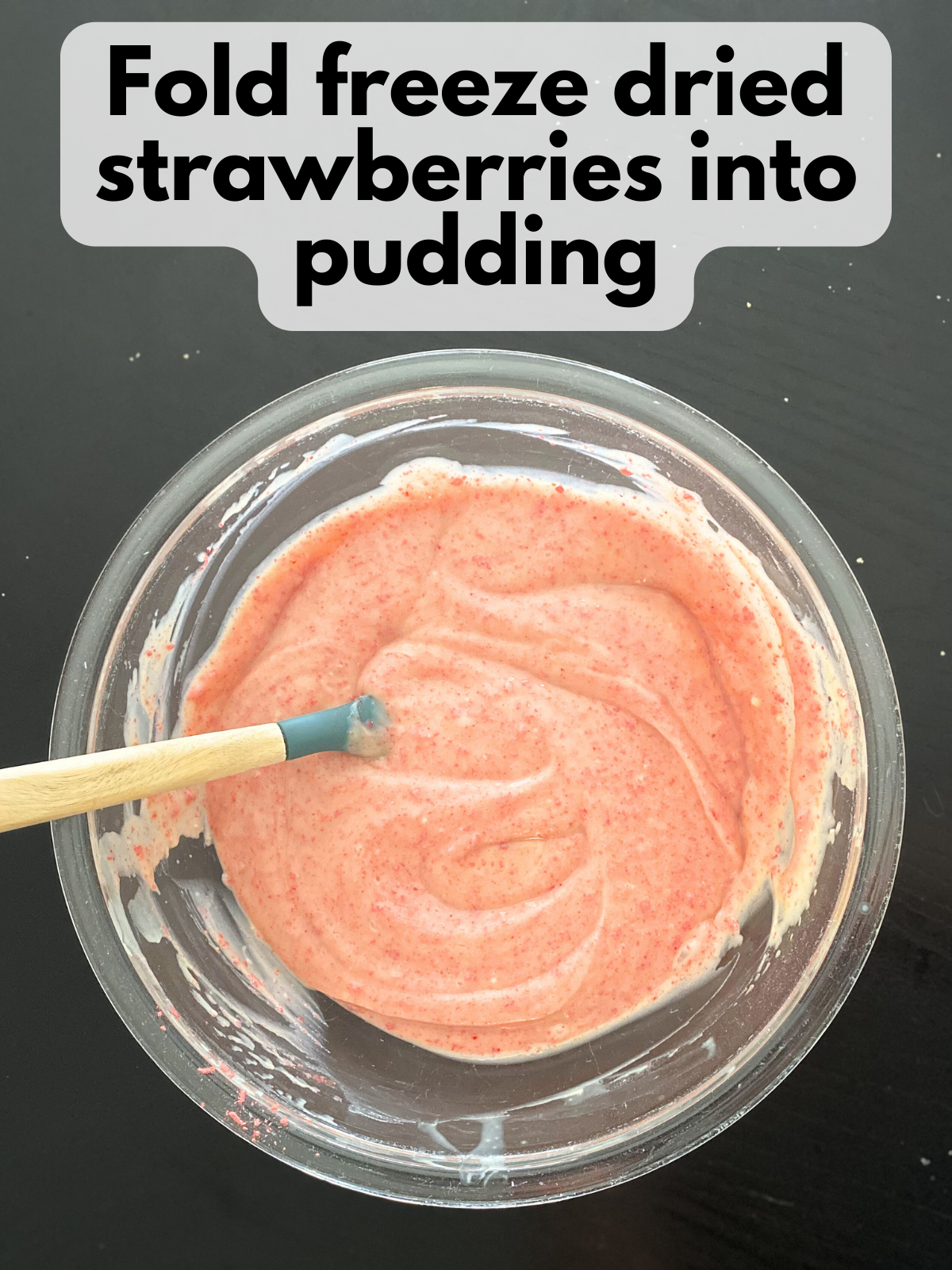 freeze dried strawberries folded into vanilla pudding