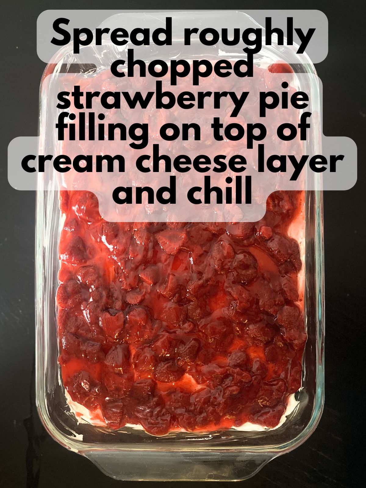 strawberry layer spread on top of cream cheese layer