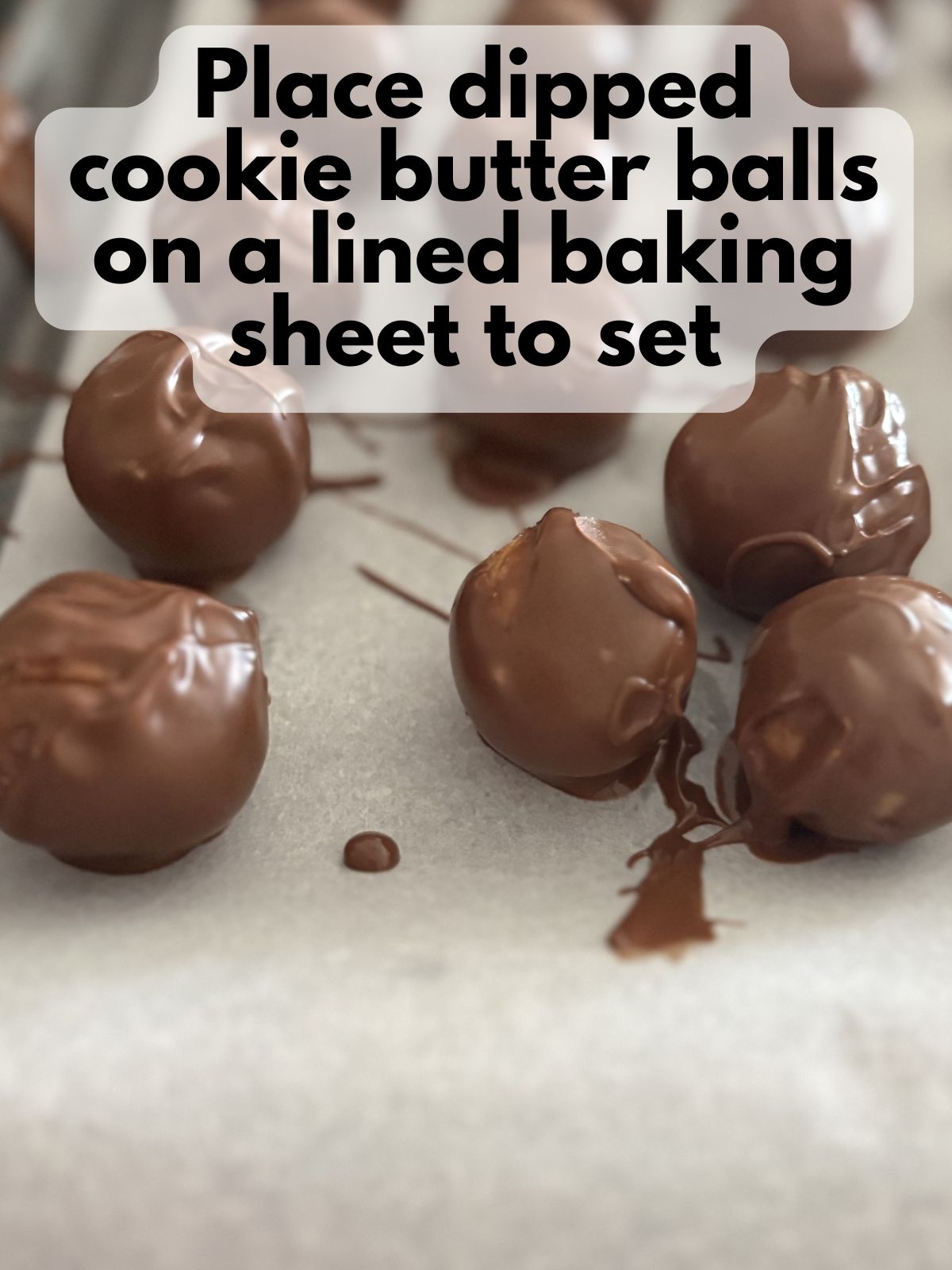 cookie butter truffles coated in chocolate resting on a tray