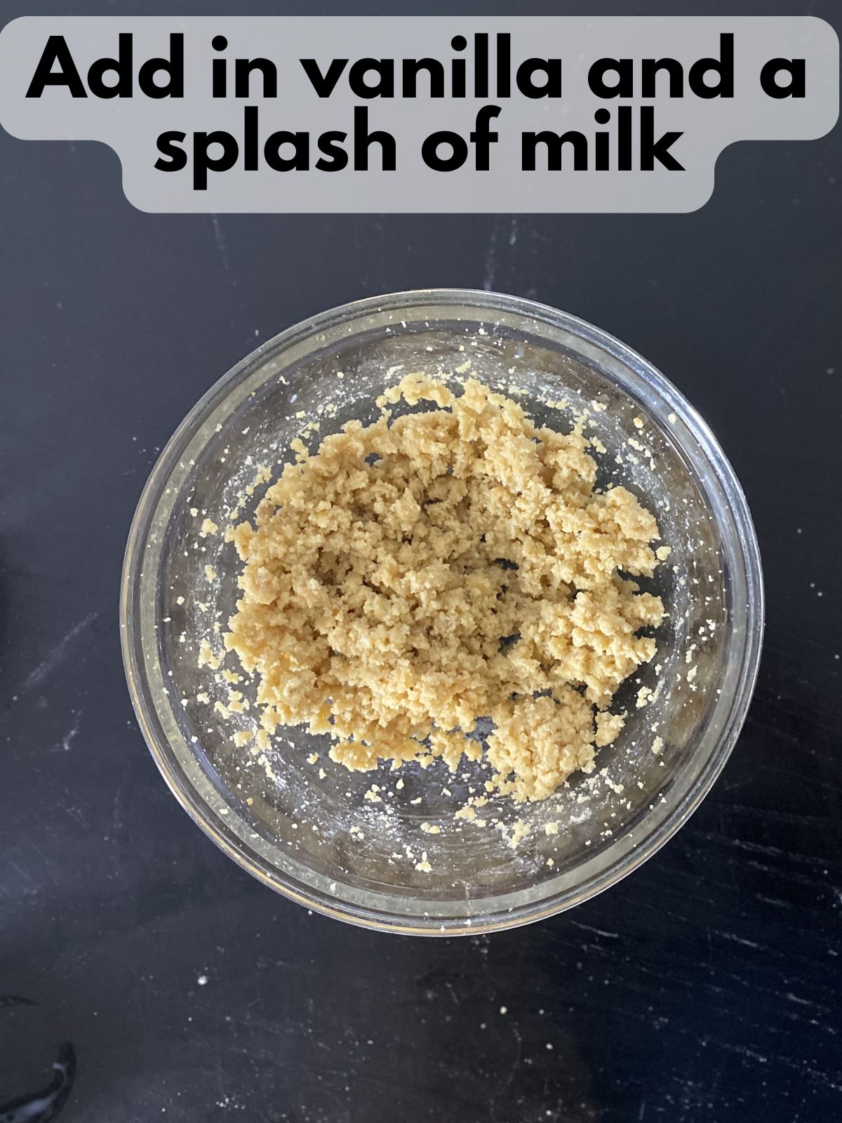 vanilla and milk added to creamed butter and sugars