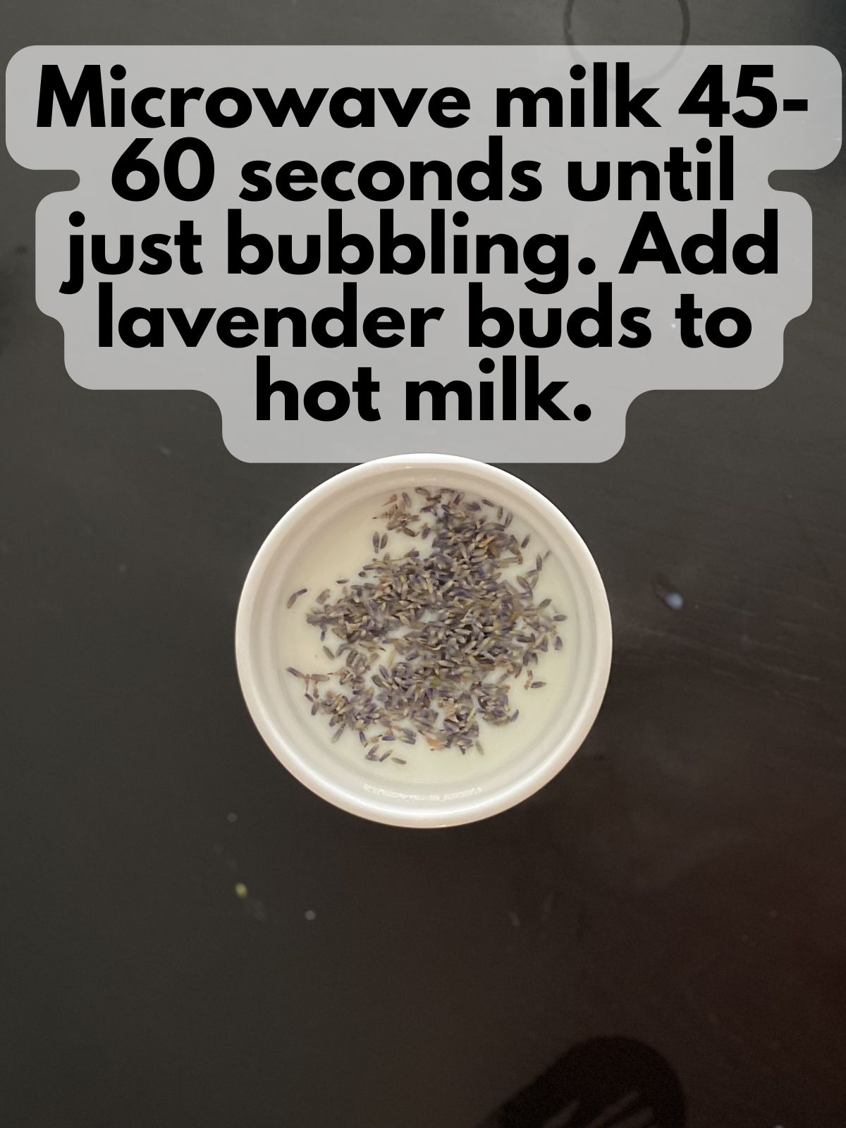 lavender buds steeping in hot milk