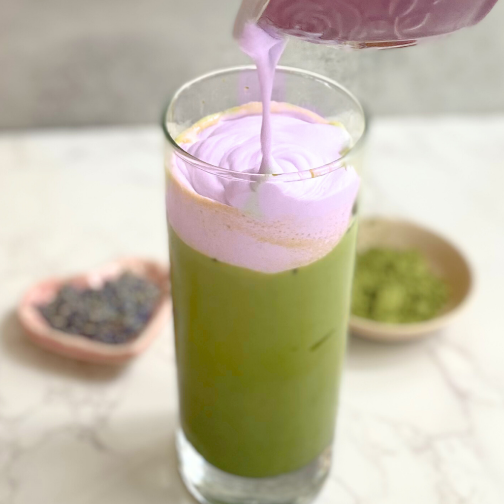 iced matcha latte with lavender cold foam