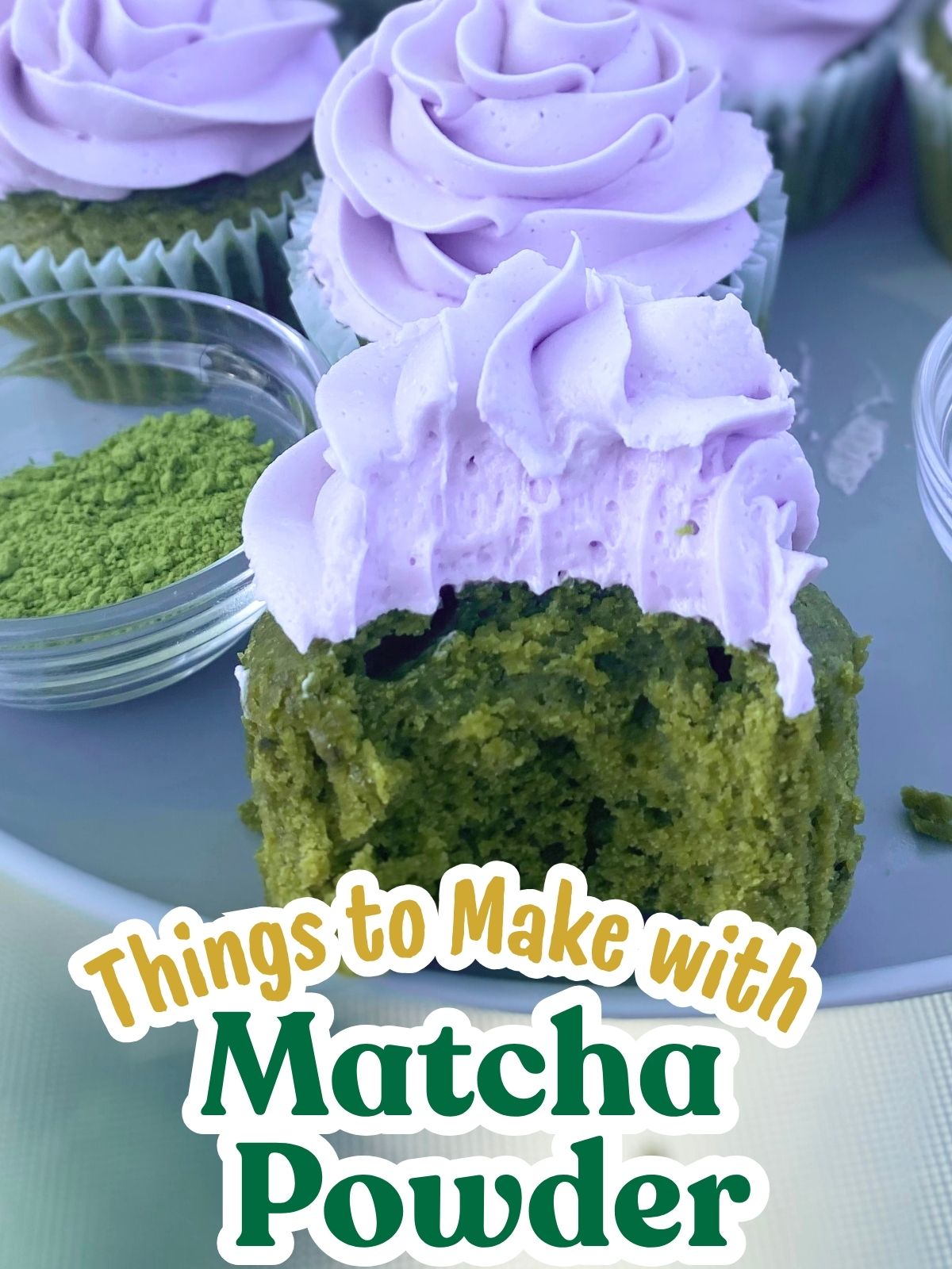 matcha cupcakes with lavender frosting
