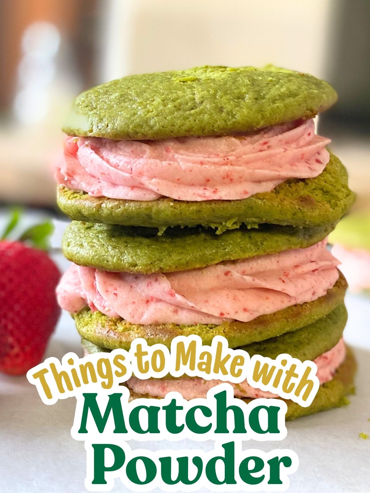 matcha strawberry whoopie pies