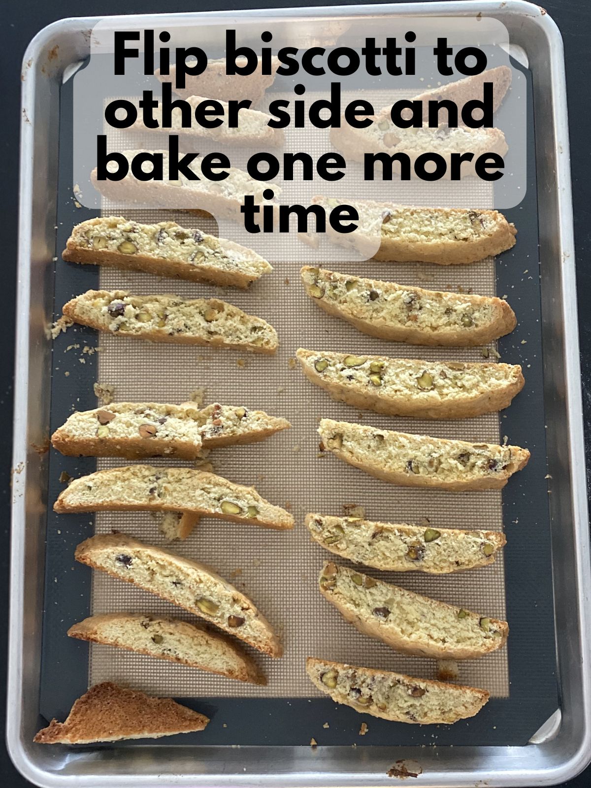 pistachio biscotti flipped to other side
