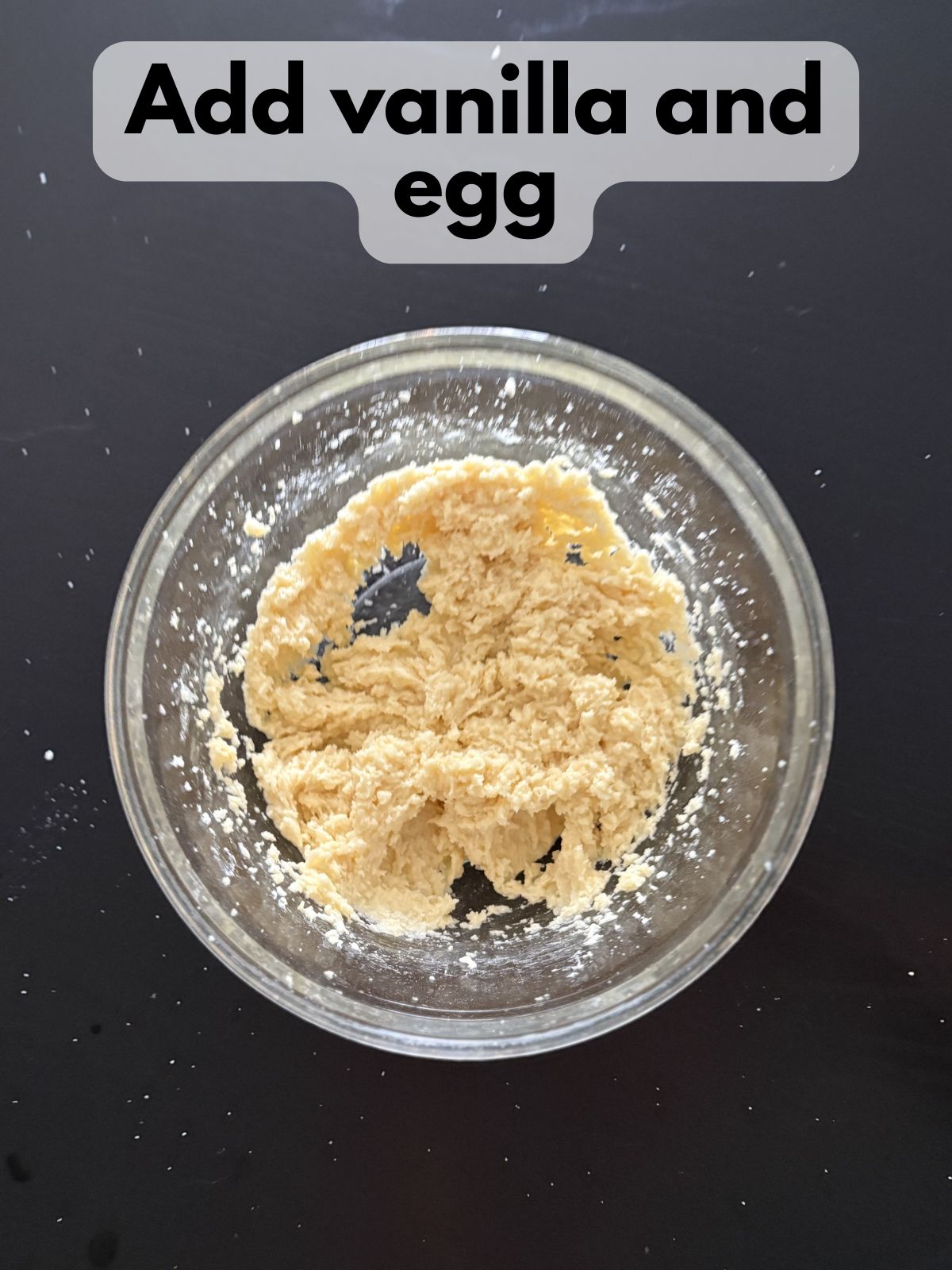 vanilla and egg added to creamed butter and sugar