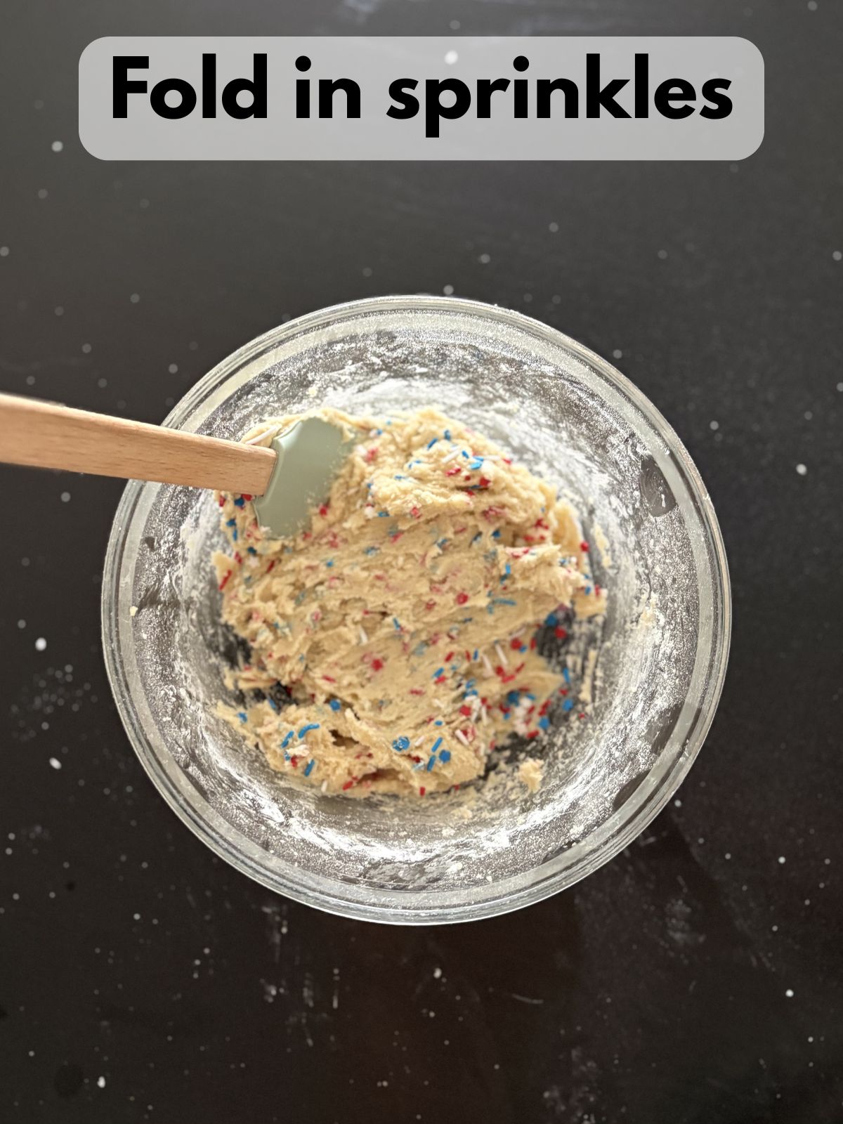 4th of July sprinkles folded into sugar cookie dough