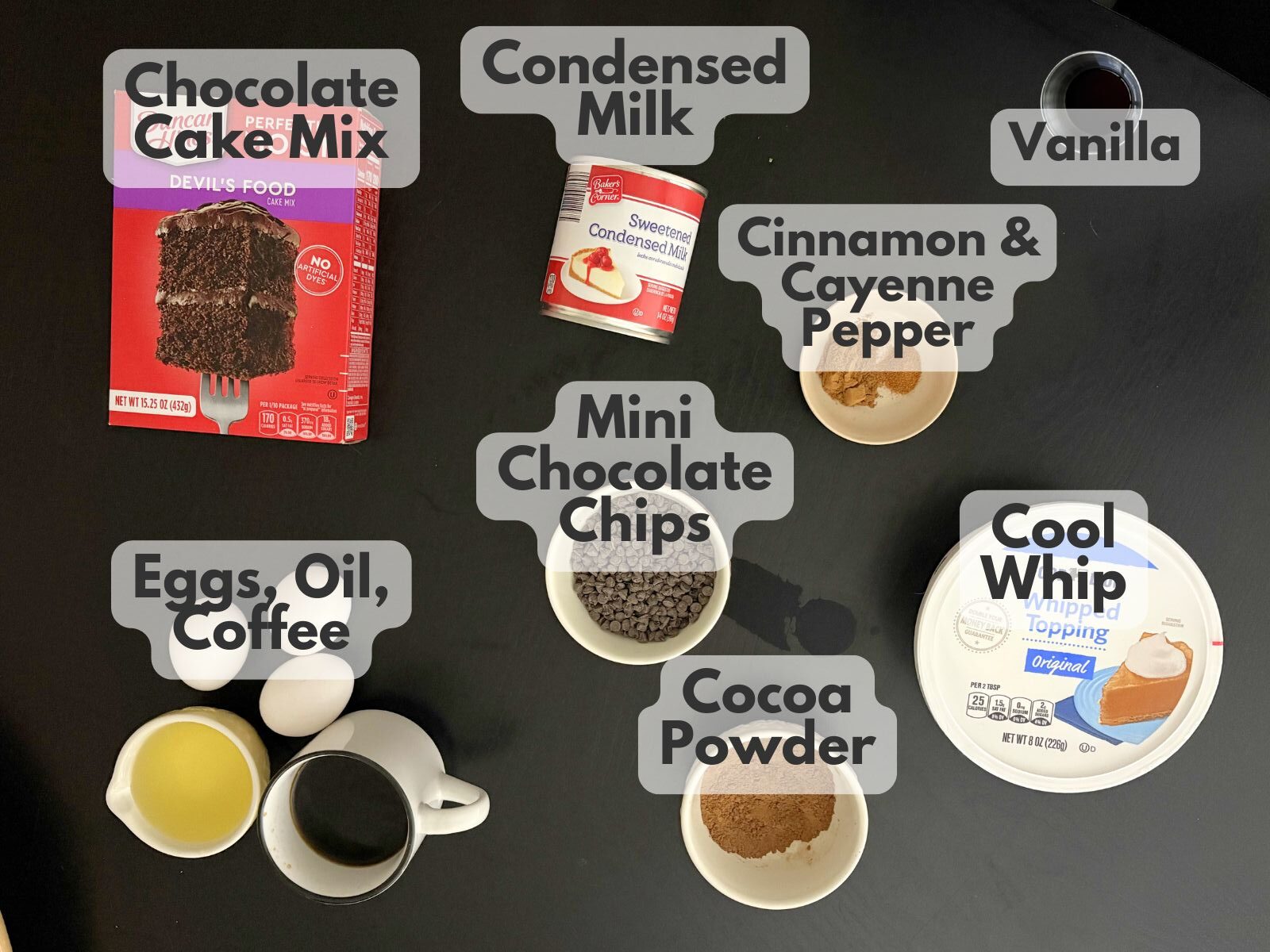 Mexican hot chocolate poke cake ingredients