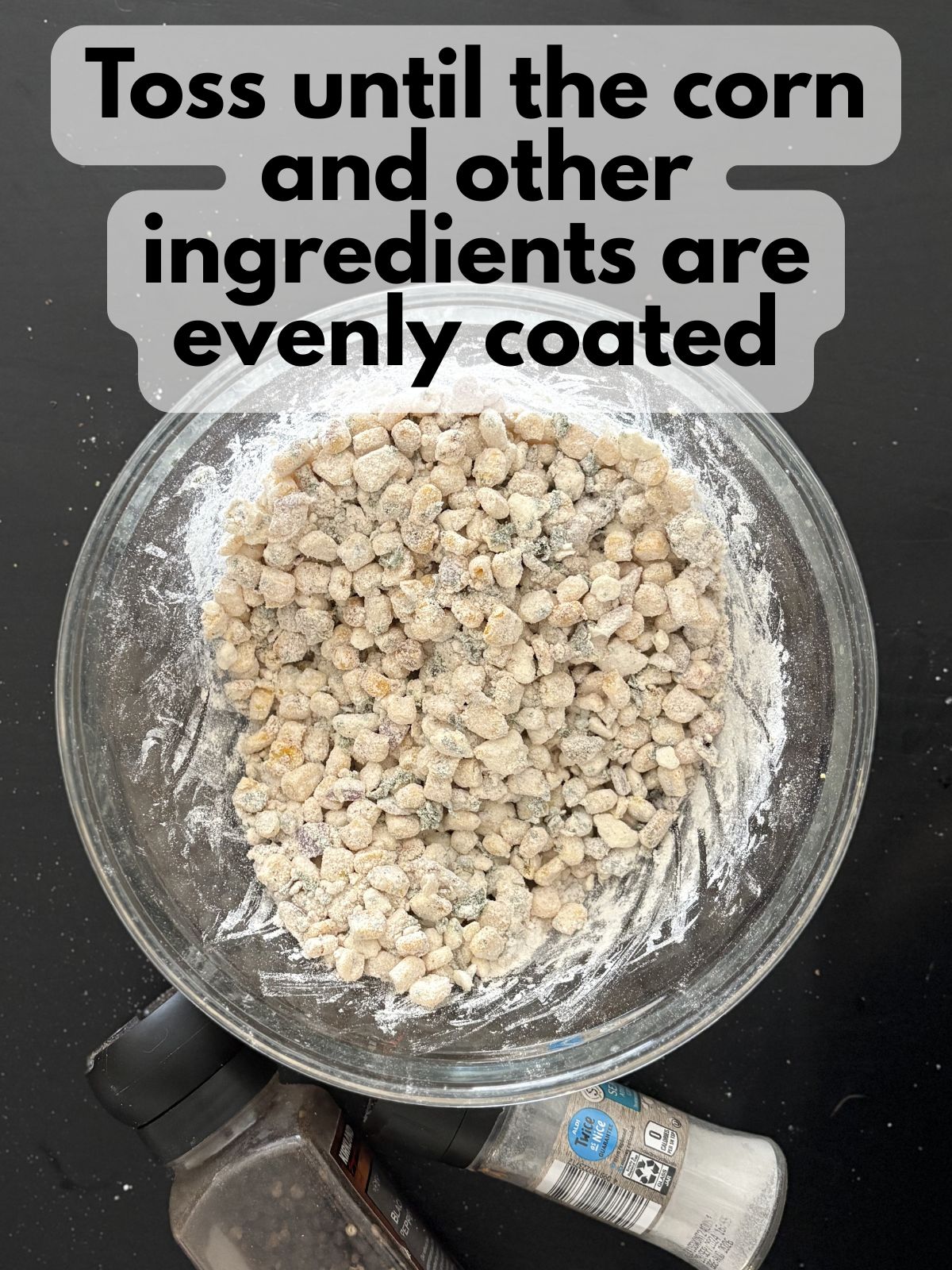 corn, onion and cheese coated in dry ingredients