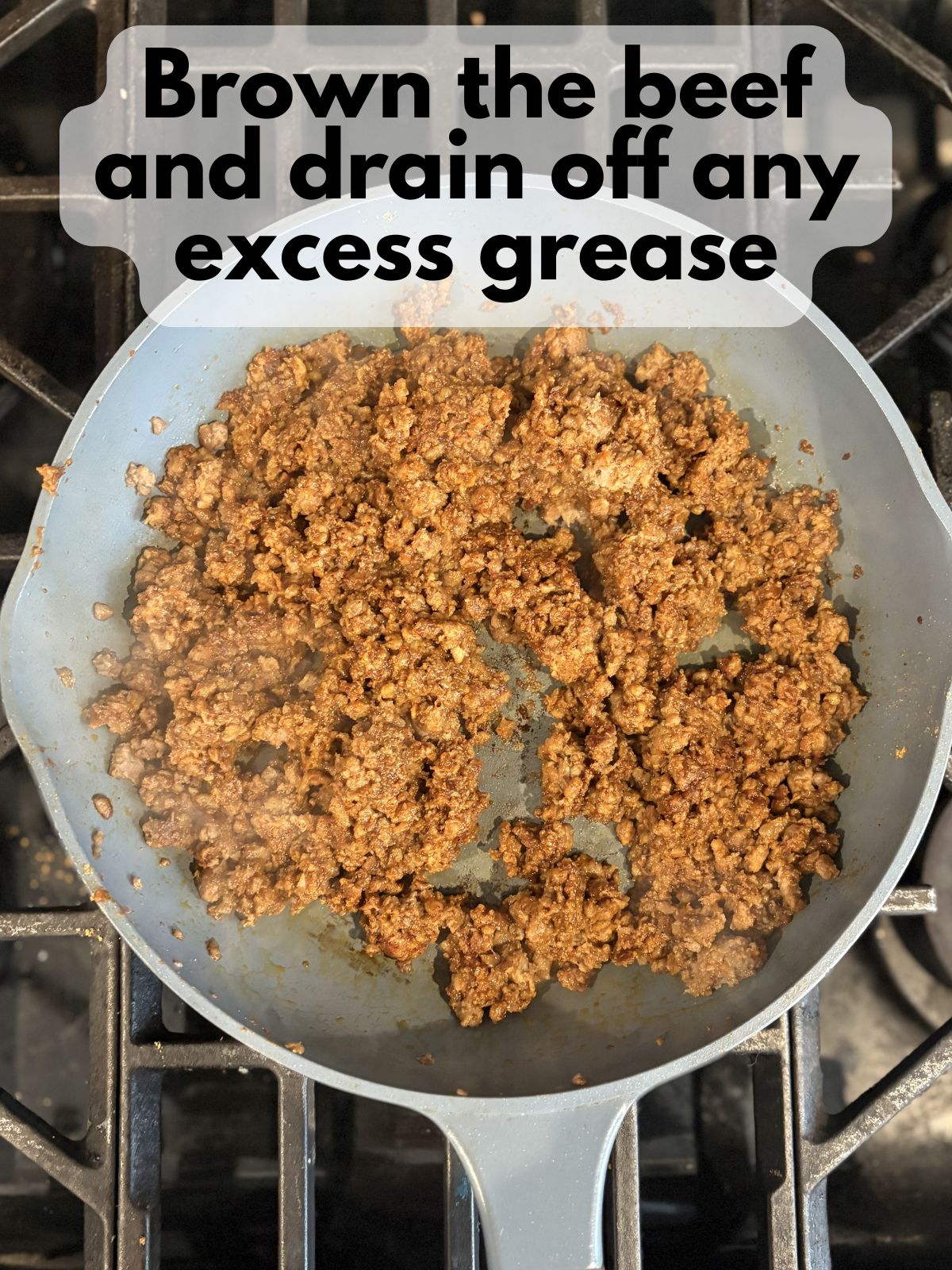 browned beef drained of excess fat in a pan