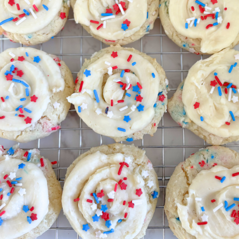 Frosted 4th of July Cake Mix Cookies