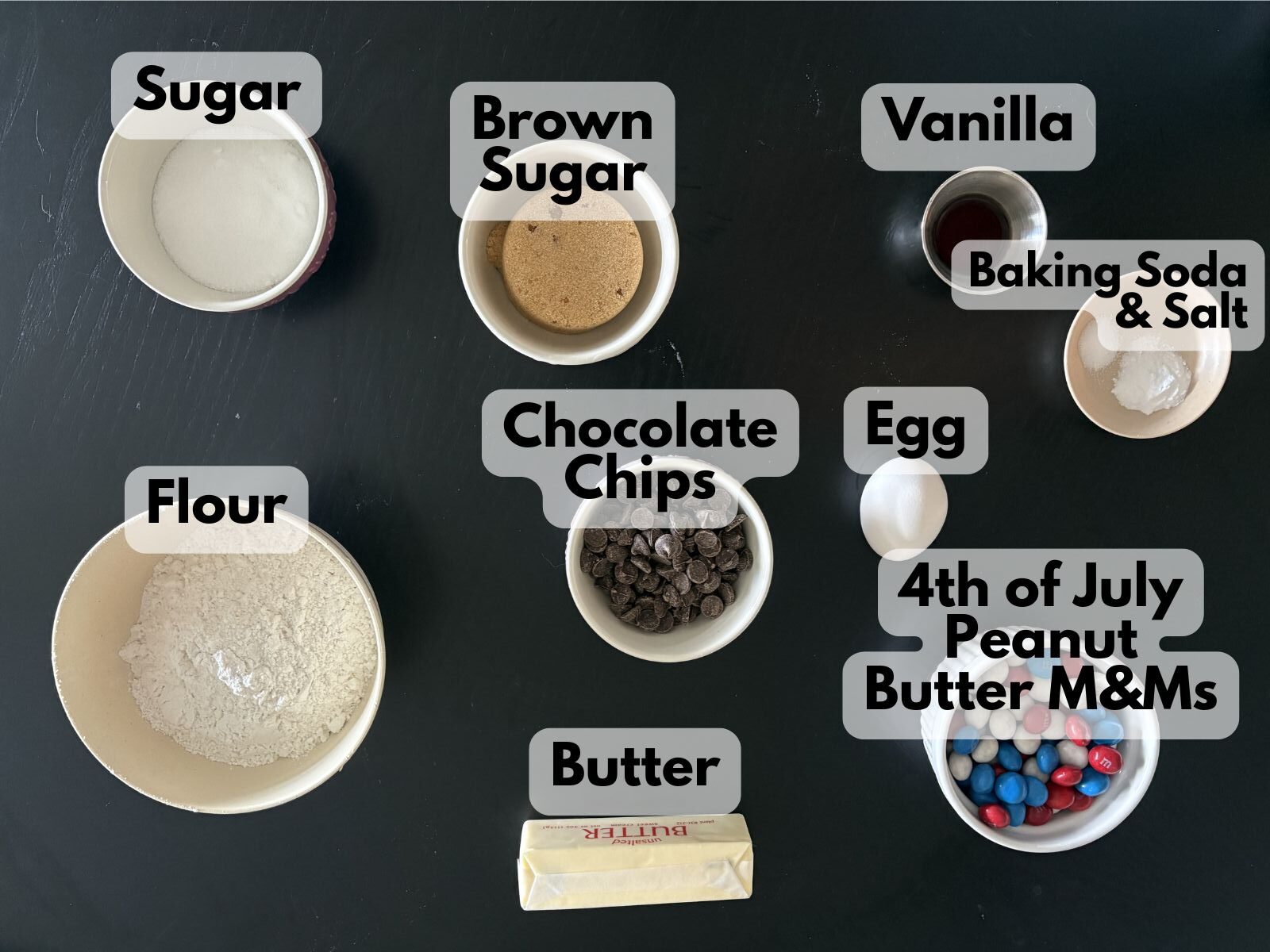 4th of July peanut butter M&M cookie bars ingredients