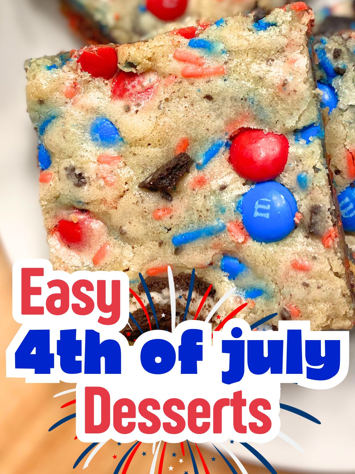 red, white and blue blondies