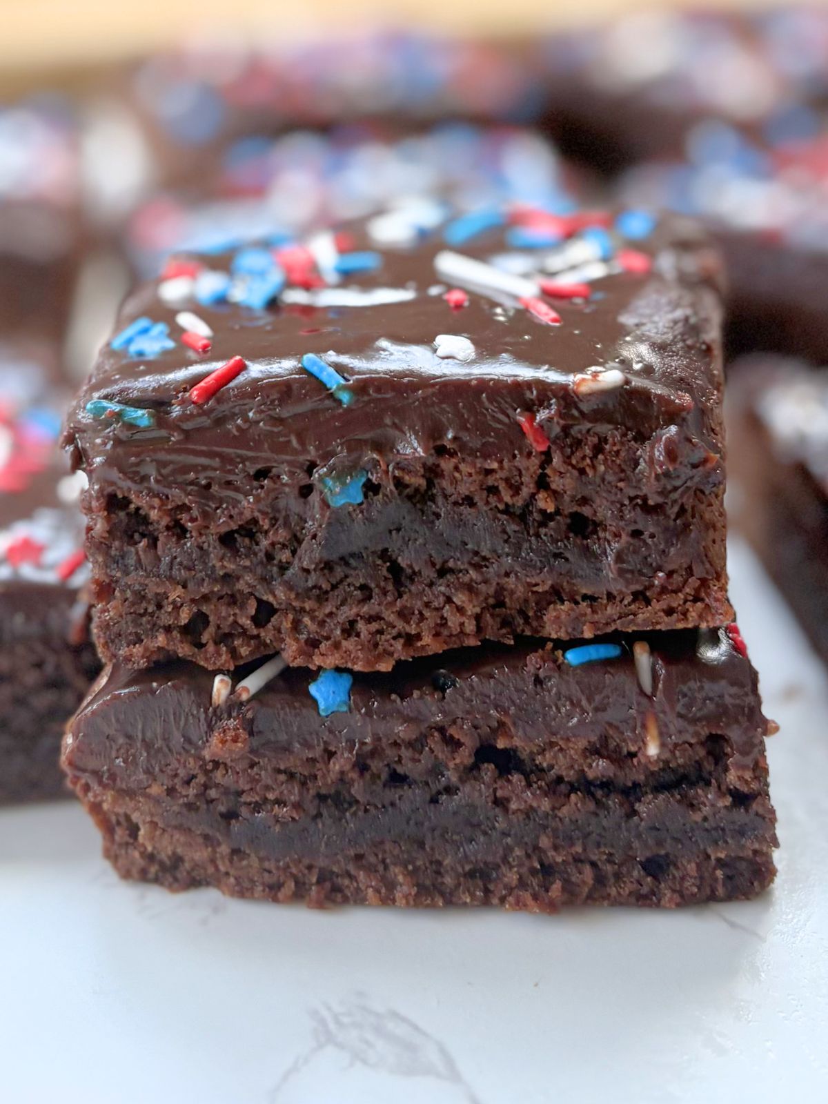 two 4th of July brownies stacked on top of one another