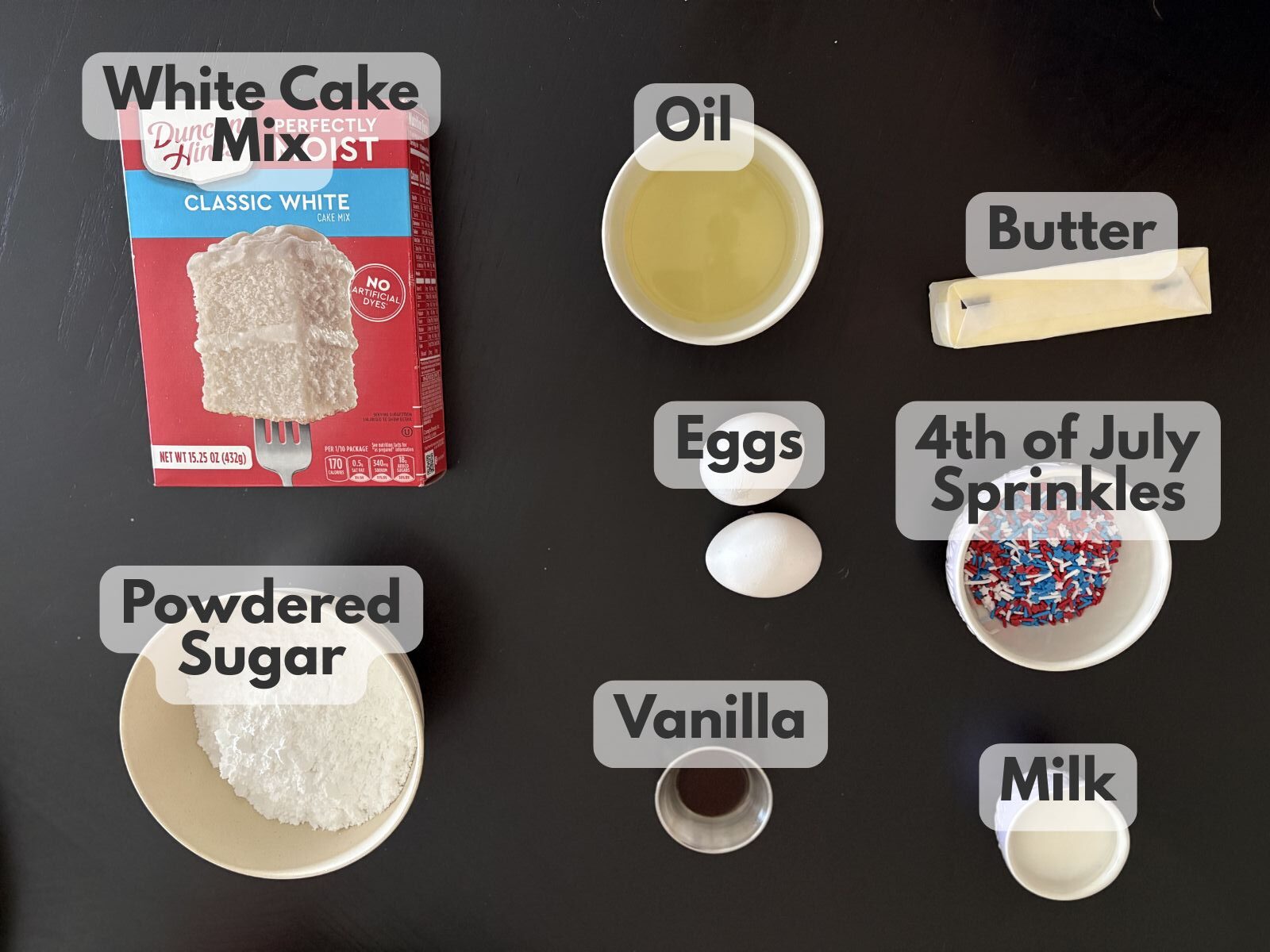 4th of July Frosted Cake Mix Cookies ingredients