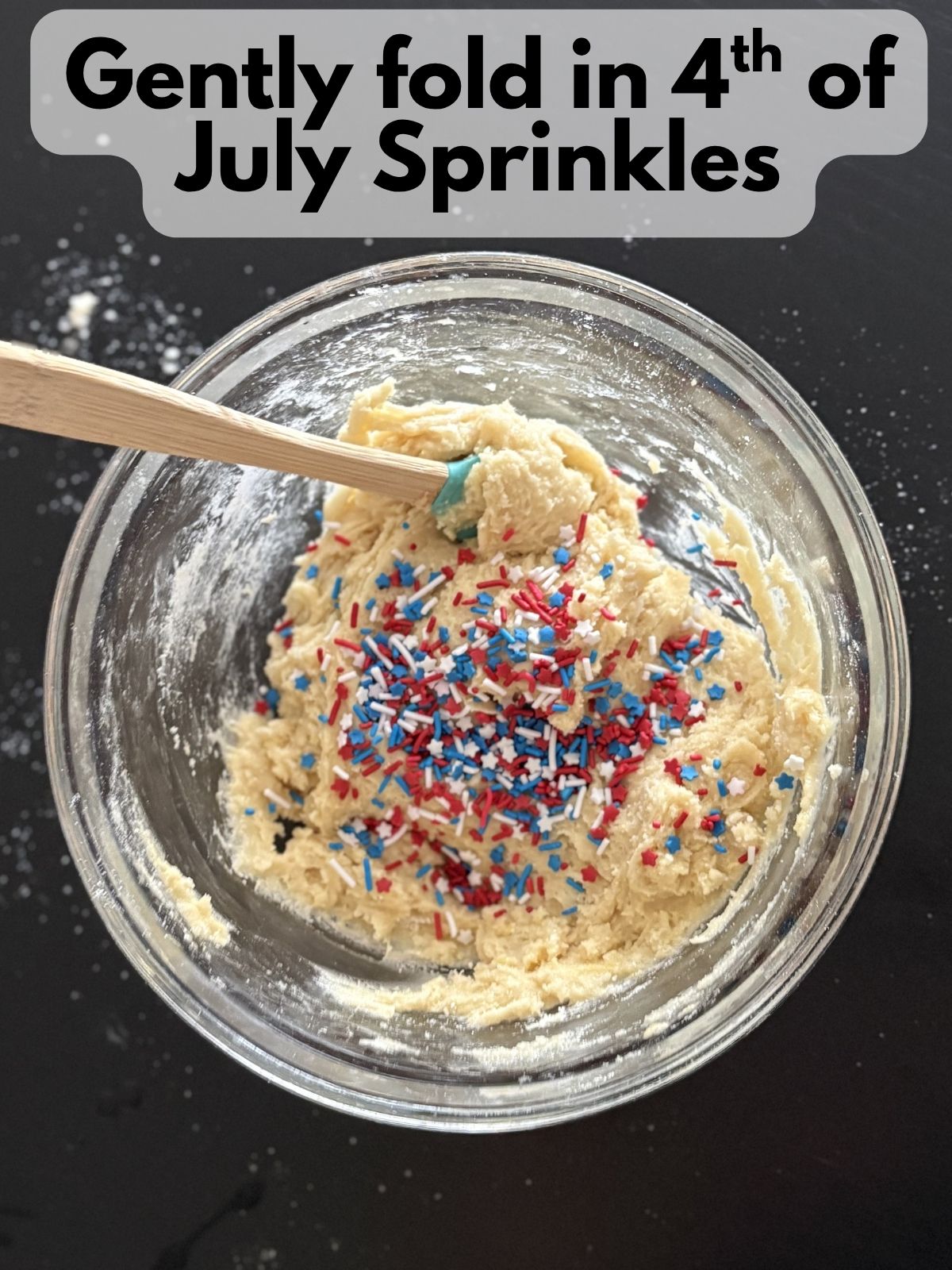 4th of July sprinkles folded into cake mix cookie dough