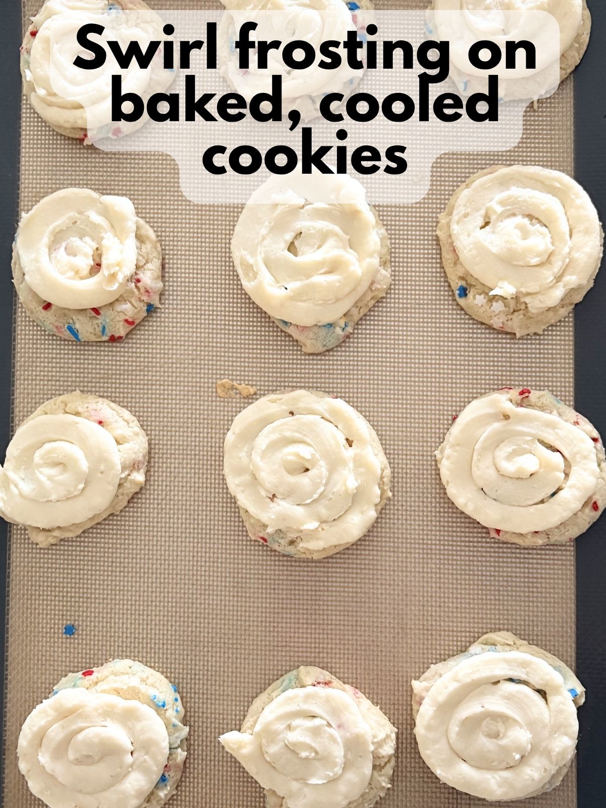 4th of July cake mix cookies with vanilla buttercream on top
