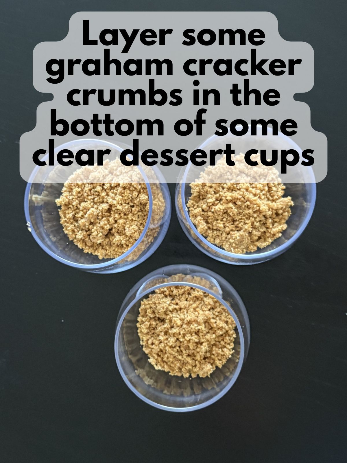 graham cracker crumbs in the bottom of a clear dessert cup
