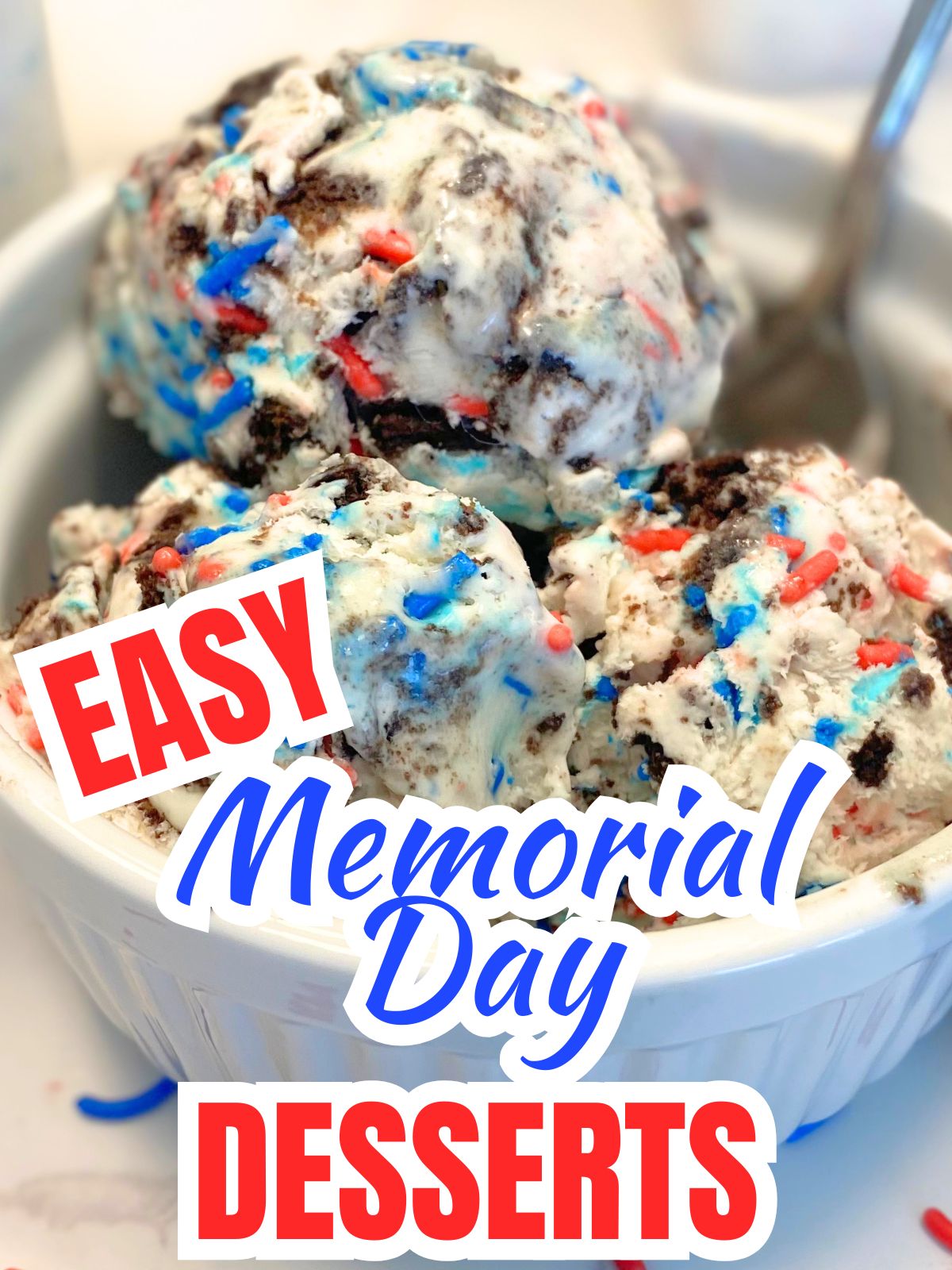 red, white and blue oreo ice cream