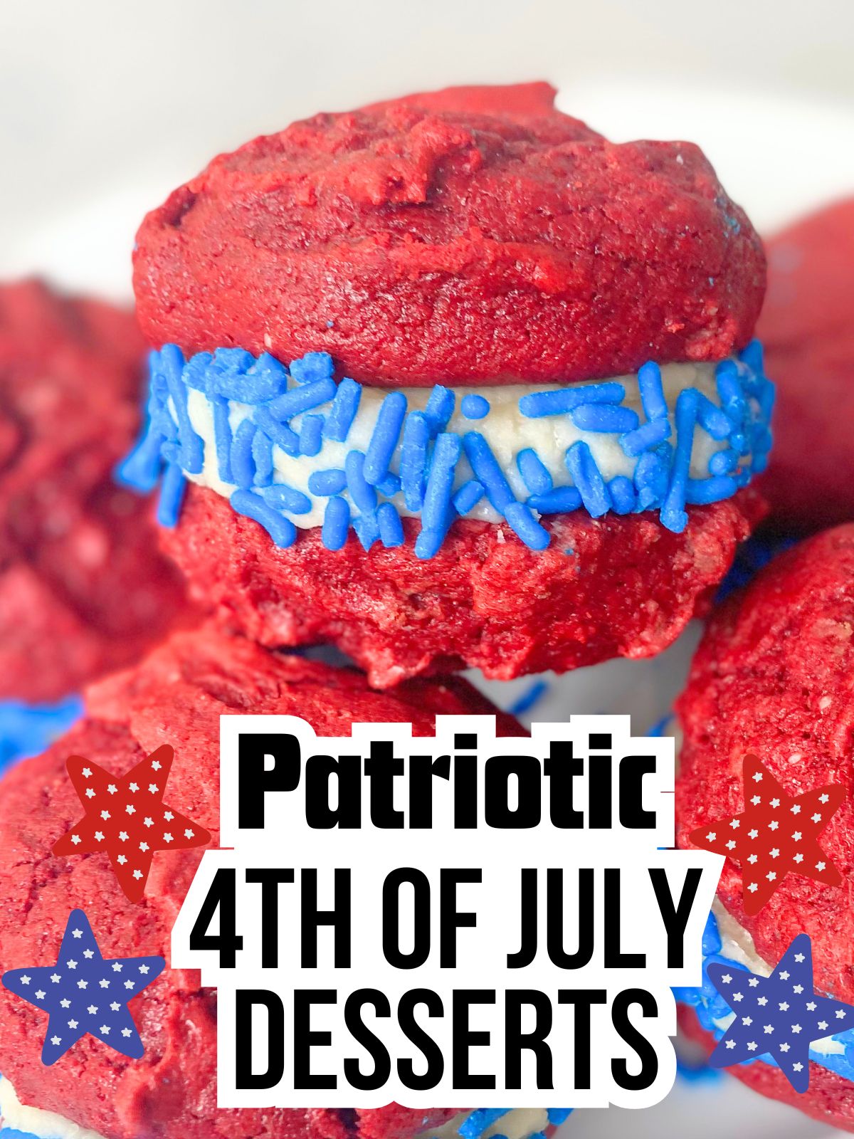 red, white and blue whoopie pies