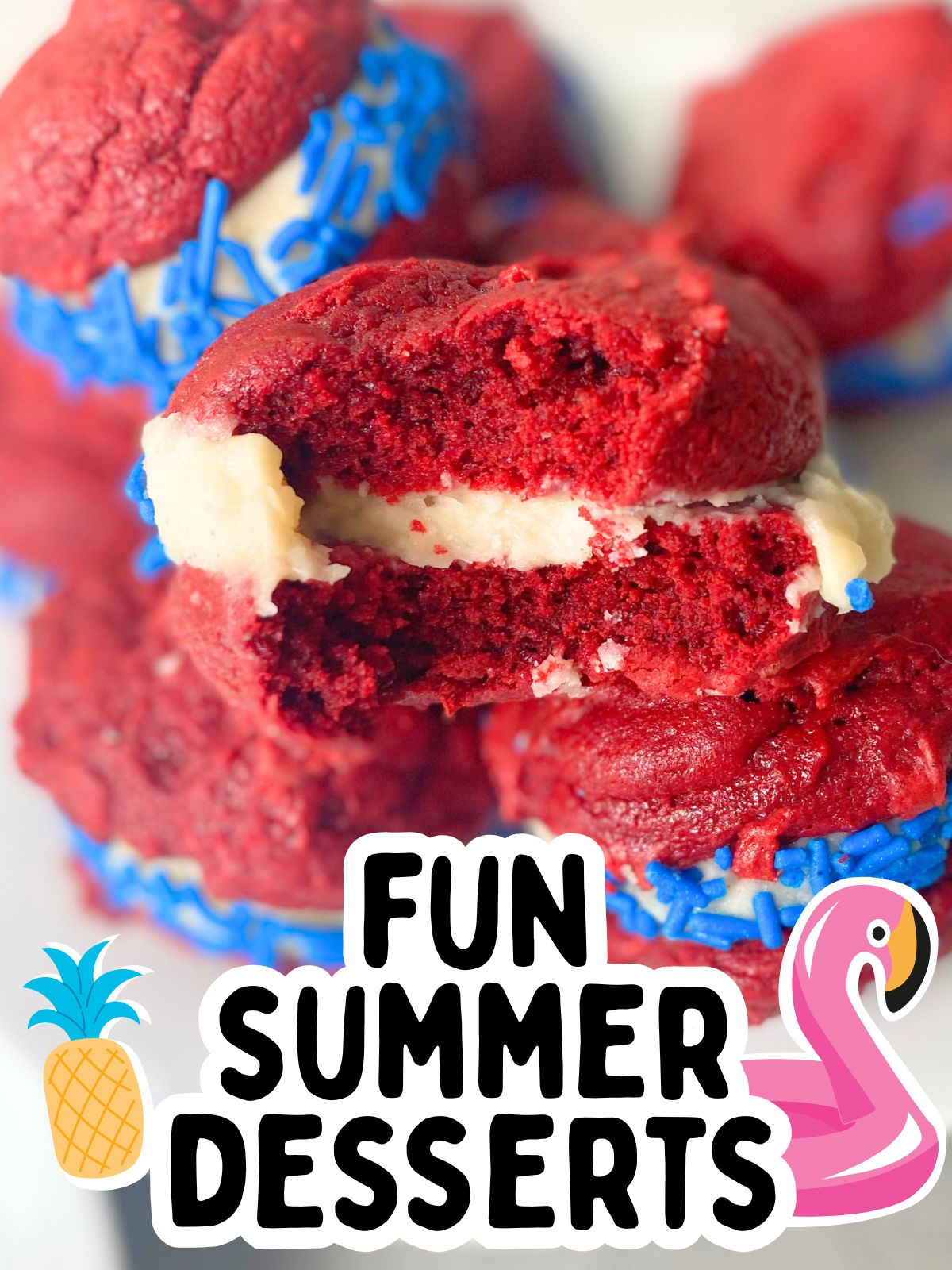 red, white and blue whoopie pies