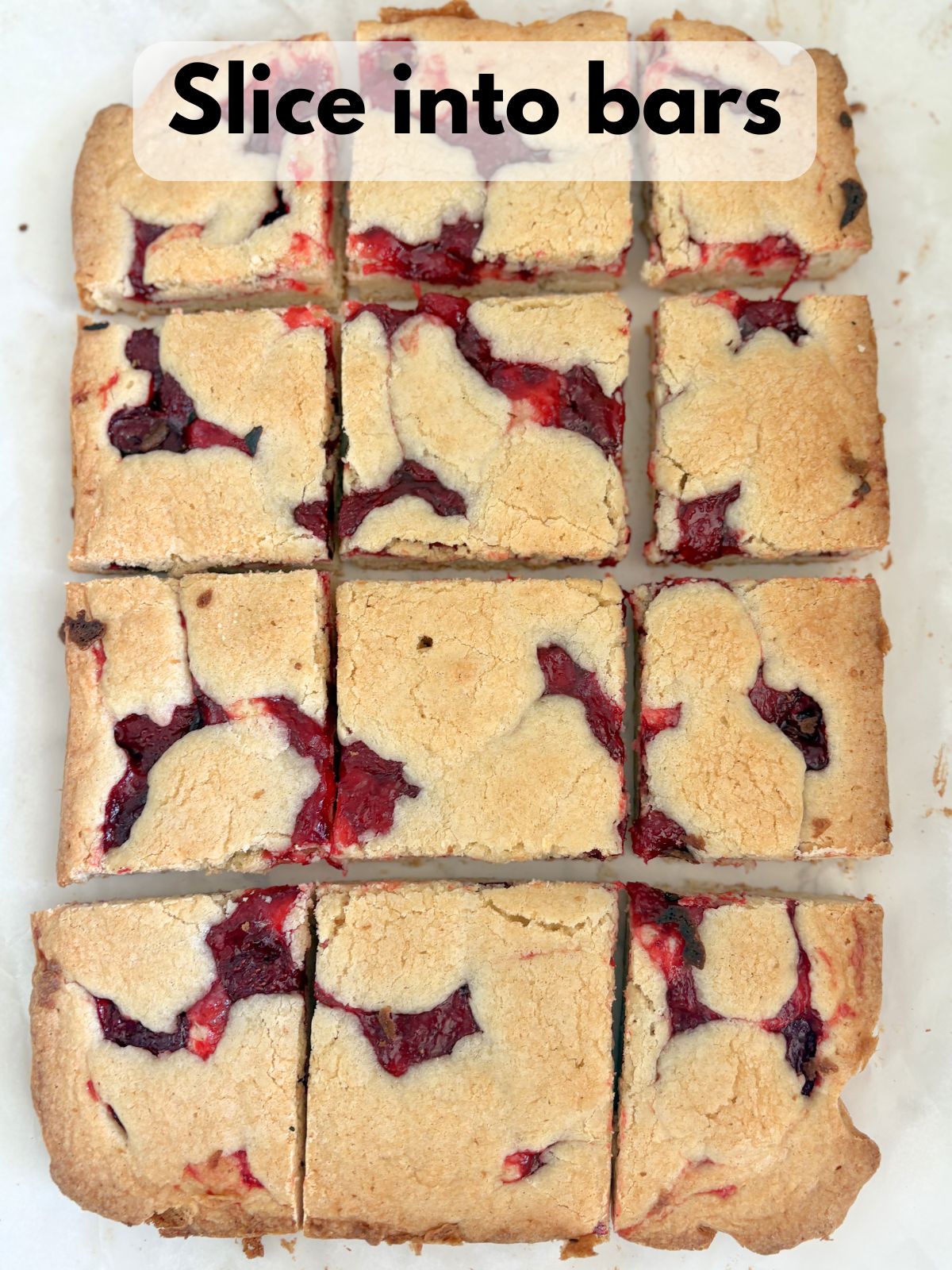 strawberry pie cookie bars in slices