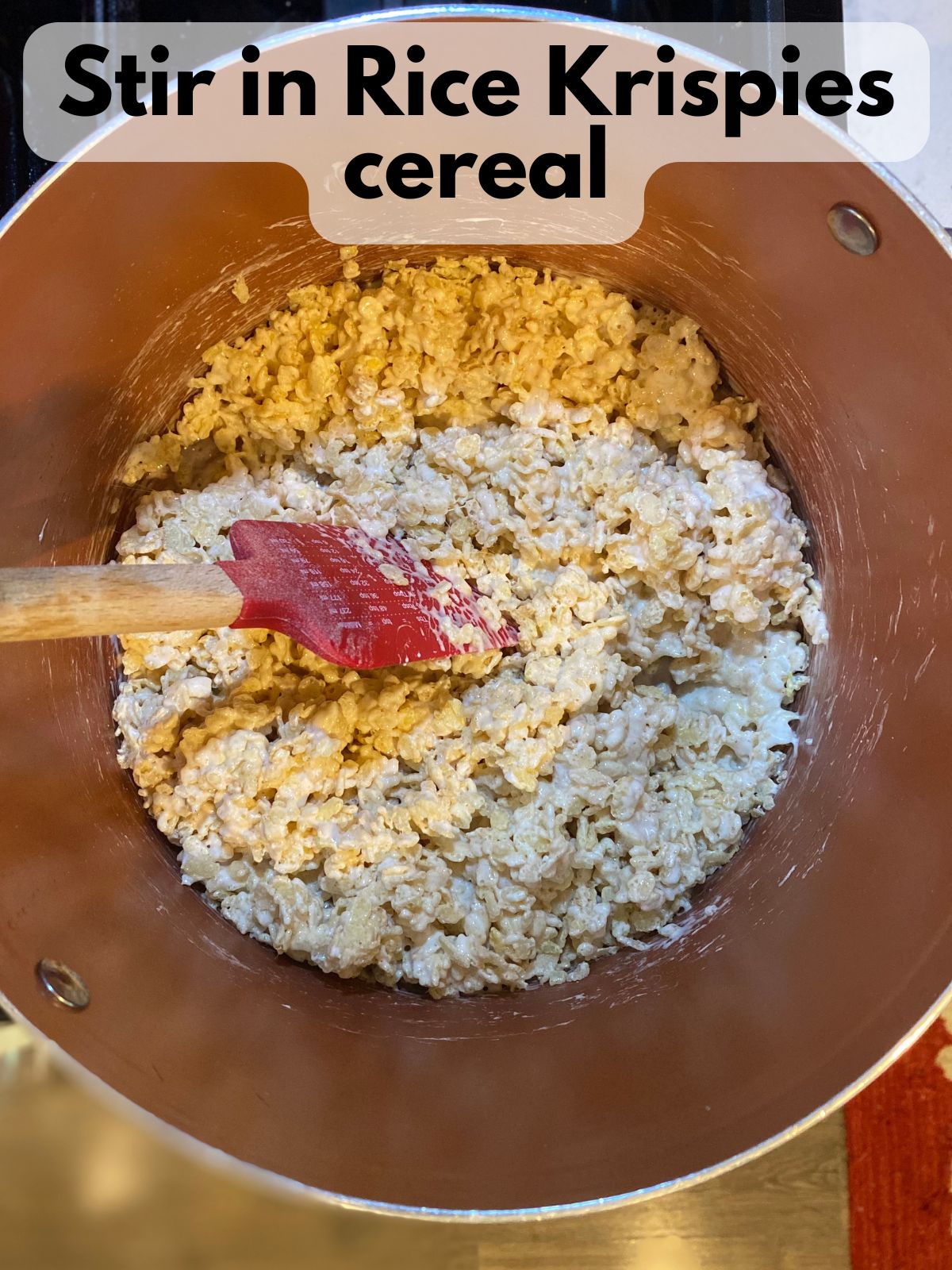 rice krispies cereal stirred into melted marshmallows