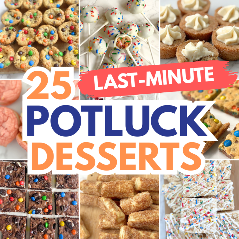 Need a last-minute dessert to bring to a potluck? These easy potluck desserts include brownies, cookie bars, no-bake treats, dips, parfaits, and more crowd-pleasing ideas.