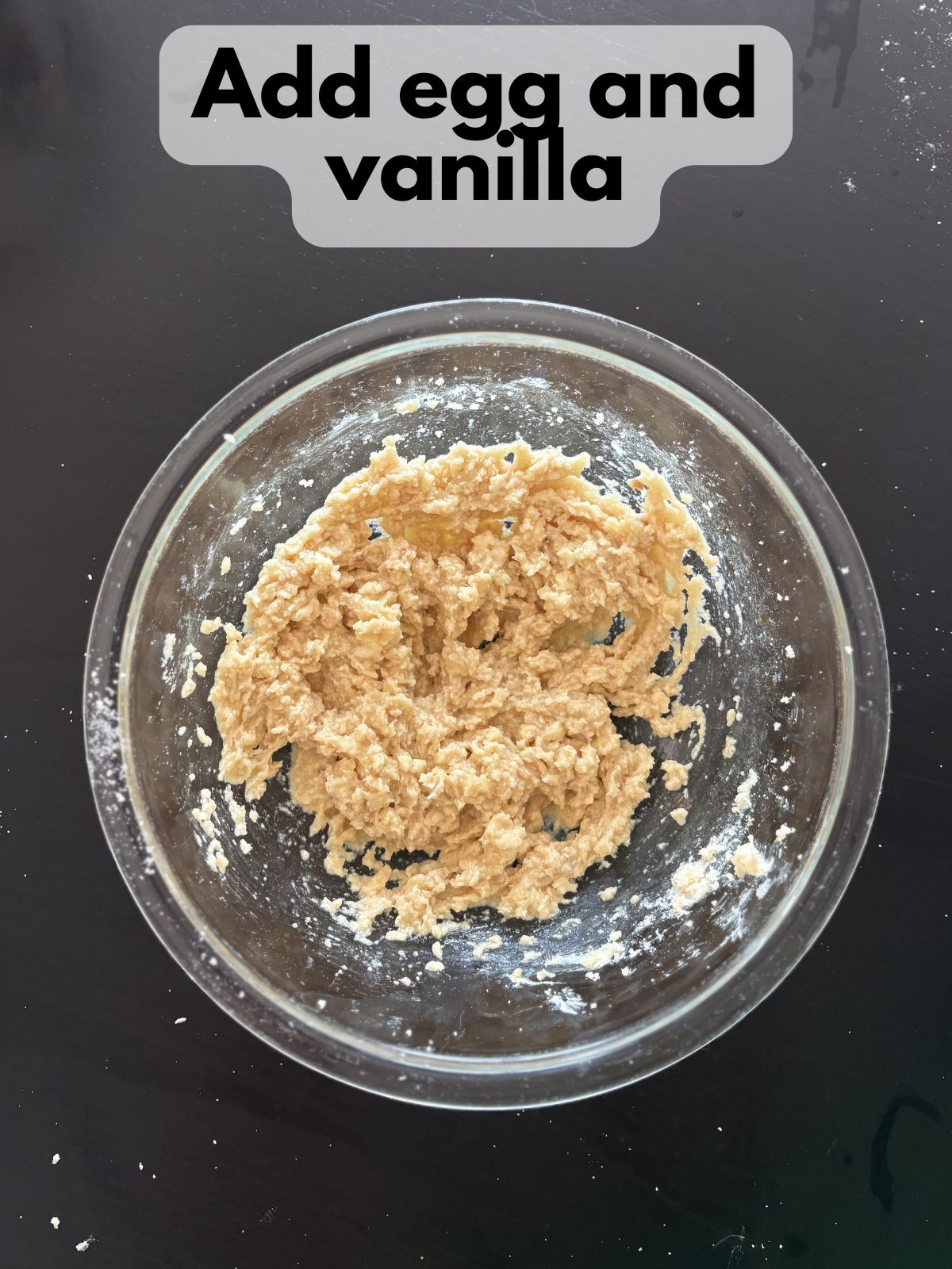 vanilla and egg mixed with creamed butter and sugar
