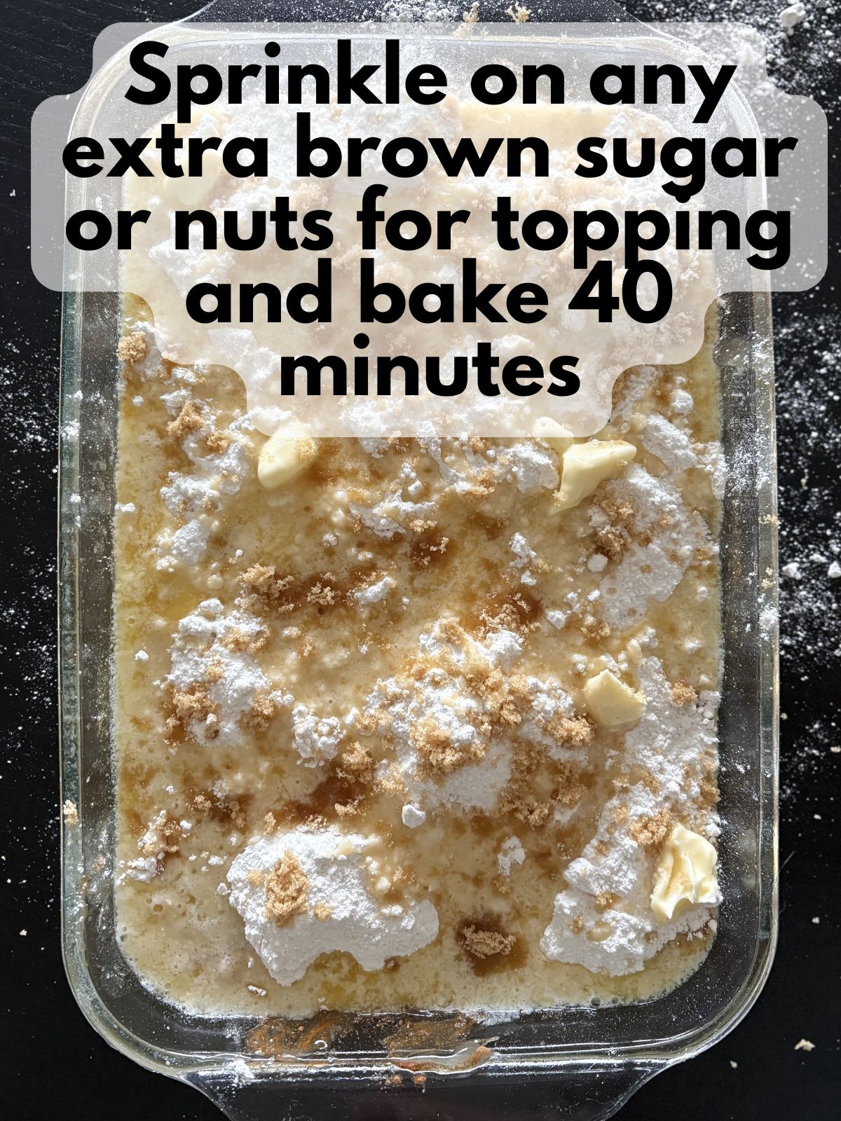 extra brown sugar sprinkled over cake mix and butter on top of apple pie filling