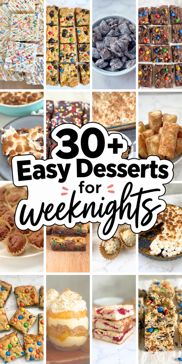 These easy weeknight desserts are perfect when you want something sweet fast, from brownies and cookie bars to no-bake treats, cobbler, and s’mores desserts.