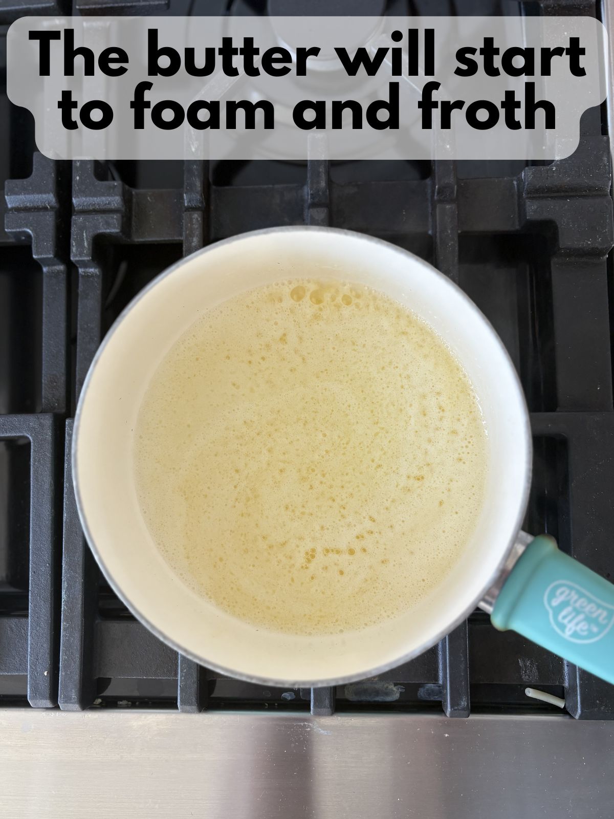 butter frothing and foaming in a pan