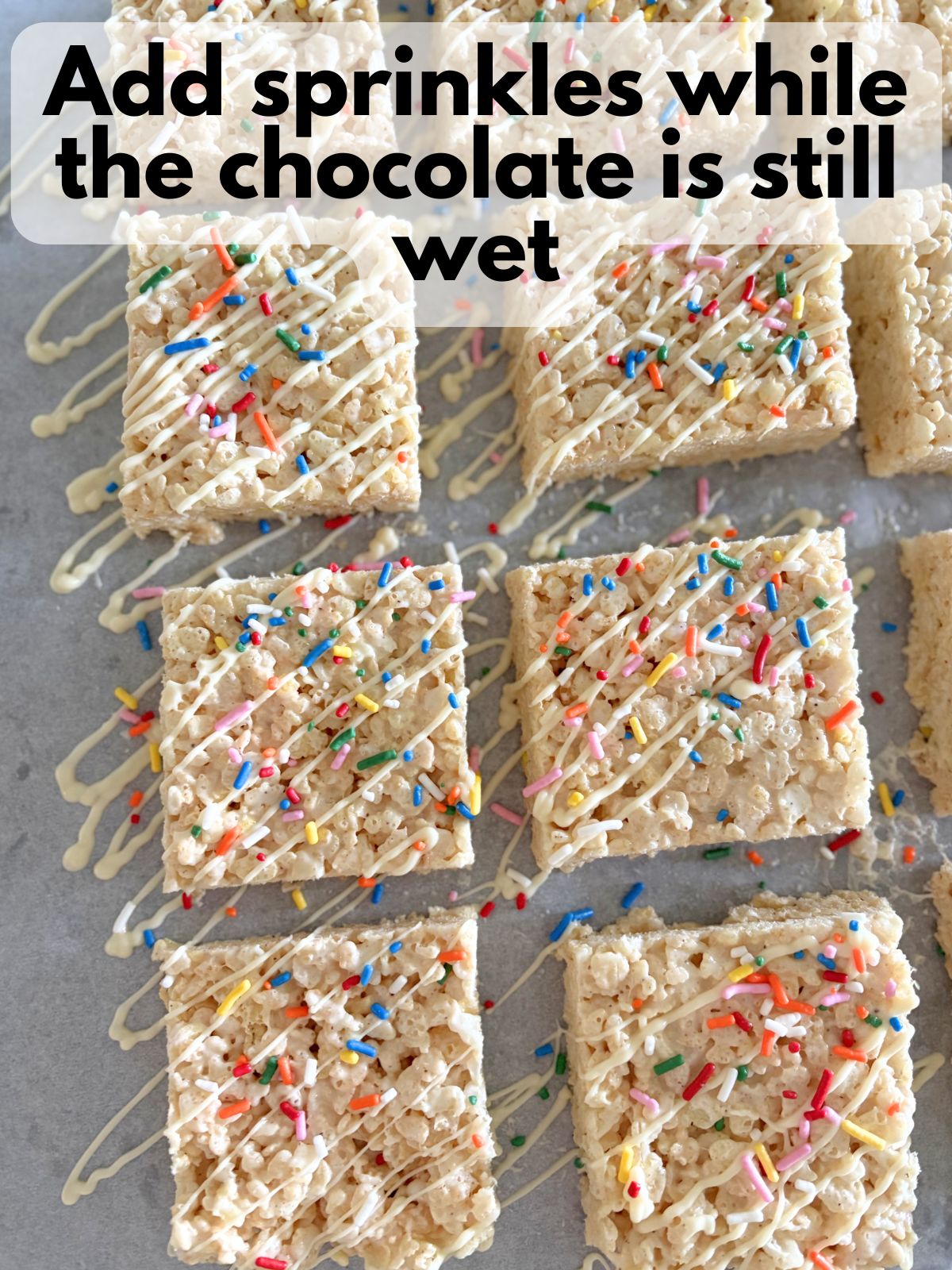 sprinkles on top or brown butter sheet pan rice krispie treats