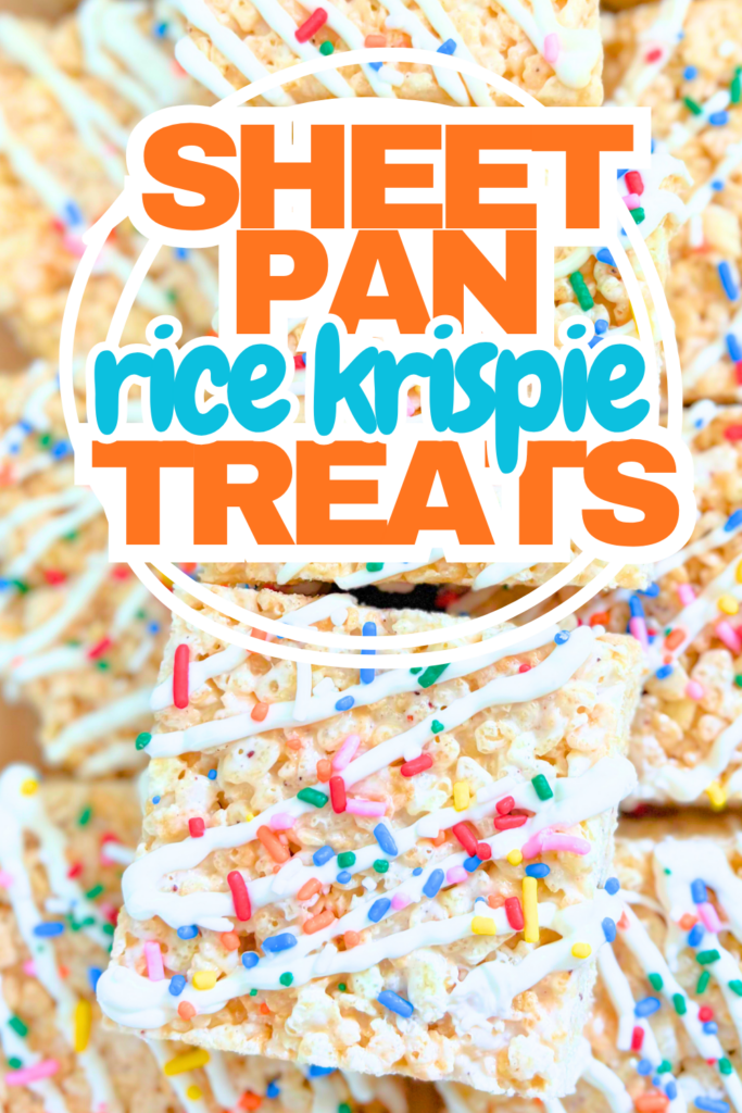 These sheet pan brown butter Rice Krispie treats are chewy, gooey, buttery, and easy to make for parties, potlucks, bake sales, and more.