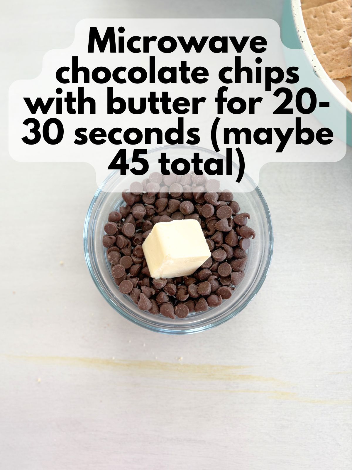 chocolate chips in a bowl with butter
