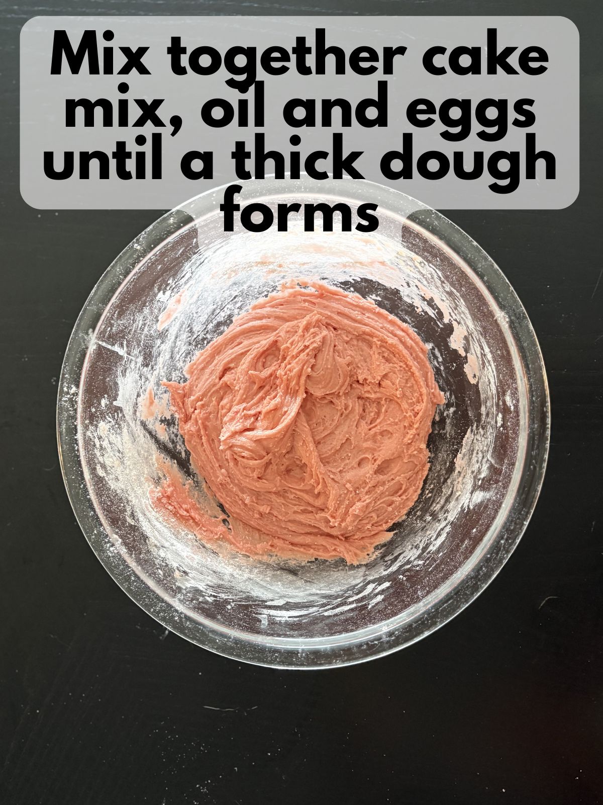 strawberry cake mix whoopie pie batter in a bowl