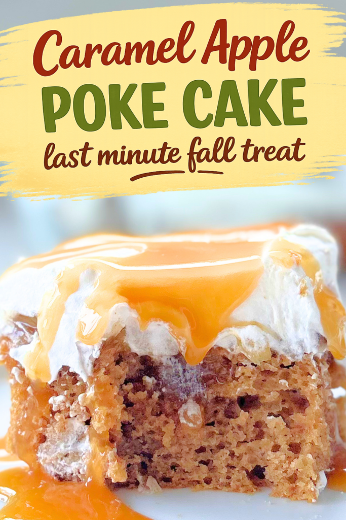 Make this easy Apple Poke Cake with cake mix, caramel sauce, and canned apple pie filling for a quick, pretty dessert that tastes like caramel apple pie in cake form. Perfect for busy fall nights, potlucks, and holidays.