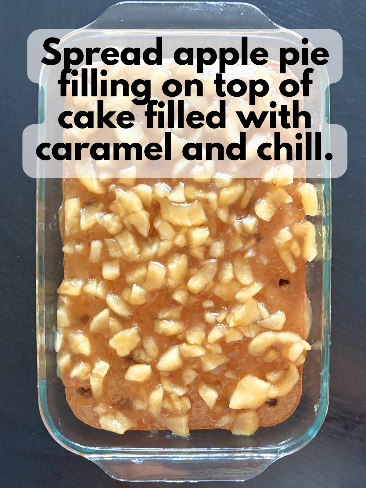 apple pie filling spread over cake
