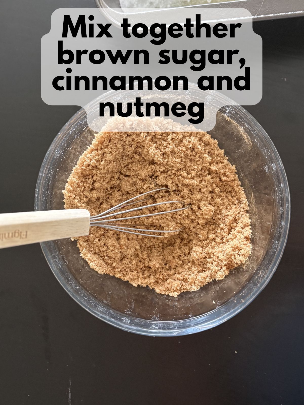 brown sugar in a mixing bowl with cinnamon, nutmeg and a pinch of salt