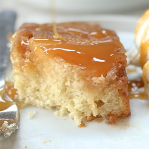 apple upside down cake on a plate