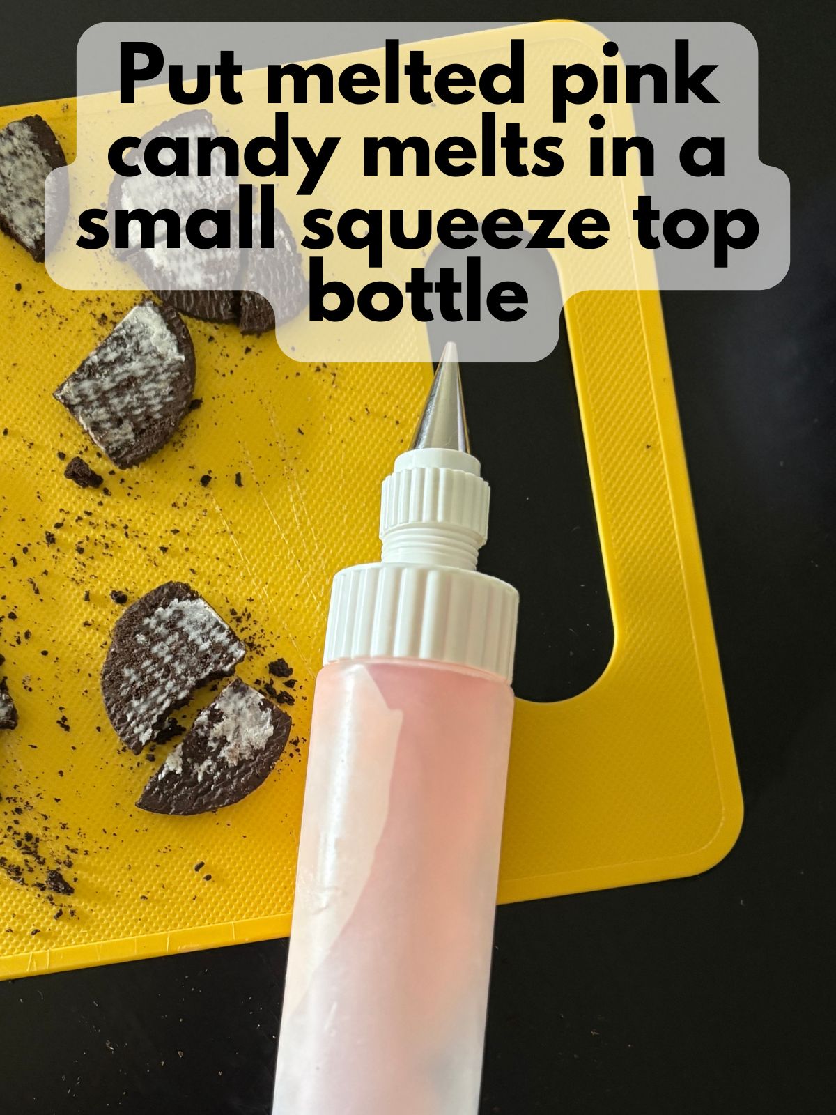 pink candy melts in a small piping bottle