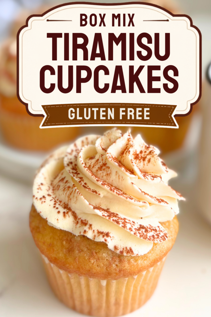 Easy Gluten Free Tiramisu Cupcakes made from a simple gluten free cake mix, soaked with sweet coffee and topped with mascarpone whipped cream frosting. A gorgeous, weeknight friendly cake mix dessert that tastes like classic tiramisu in cupcake form.