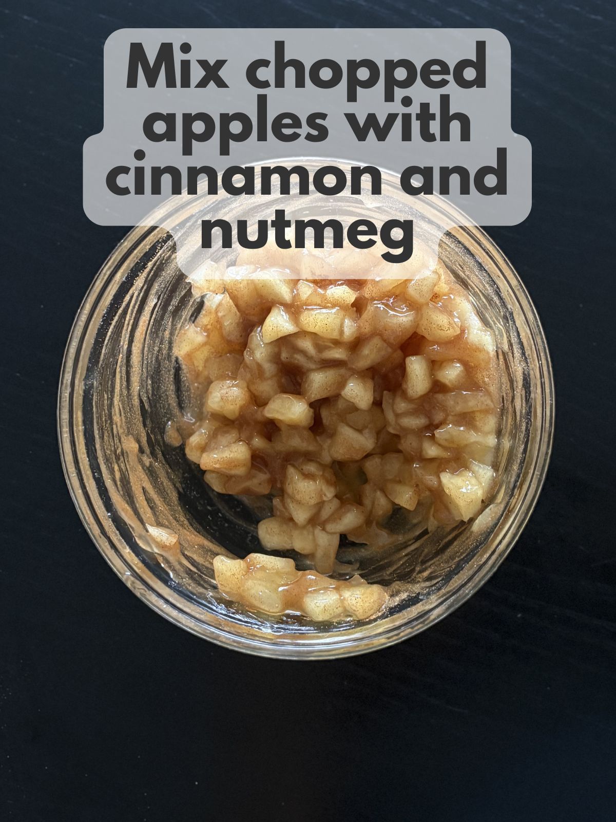 cinnamon and nutmeg mixed into chopped apple pie filling