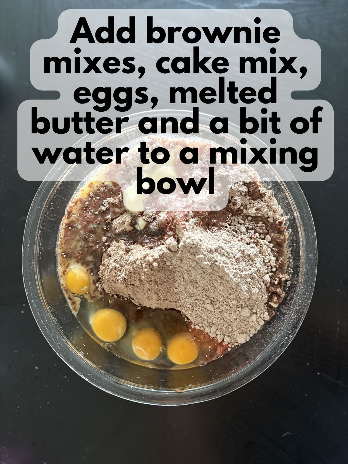 brownie mix, red velvet cake mix, eggs, butter and water in a mixing bowl