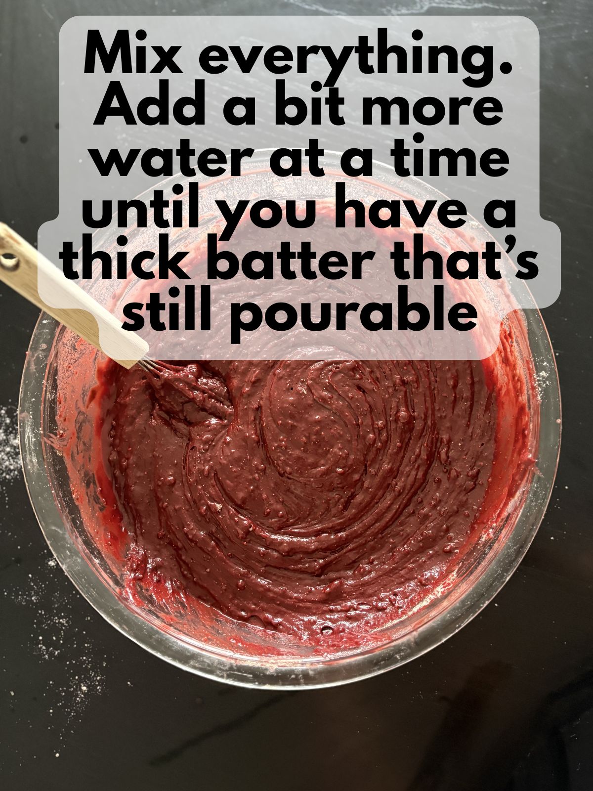 red velvet brownie batter in a mixing bowl