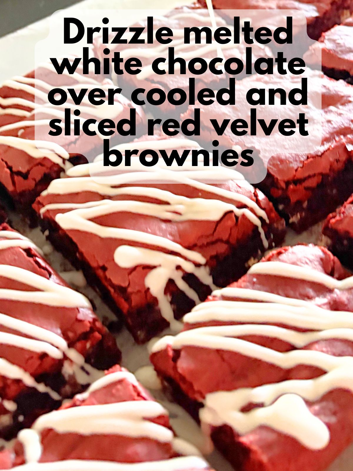 red velvet brownies drizzled with white chocolate