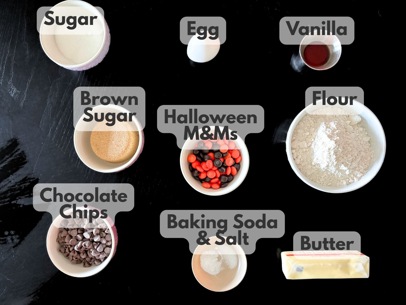 Halloween M&M cookie bar ingredients