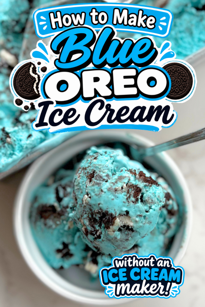 Make this fun and easy Blue Oreo Ice Cream; a creamy no churn ice cream loaded with Oreo cookies and tinted a gorgeous blue. Perfect for busy home bakers who want a simple oreo ice cream recipe without an ice cream machine.