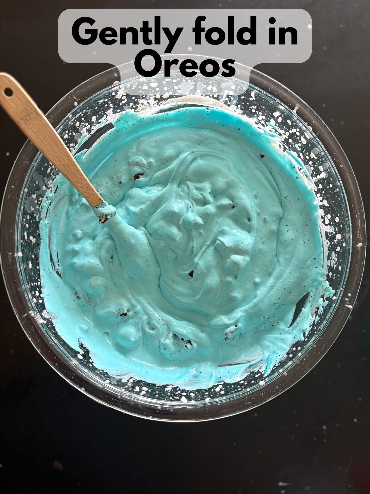 oreos folded into blue ice cream base